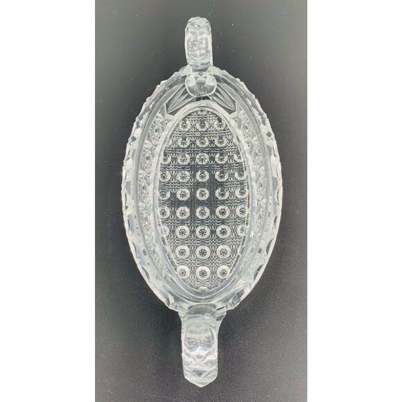 Imperial Glass Clear Dish Relish Nucut 2 Handle Small Oval Star Daisy Button 495 - Picture 3 of 11